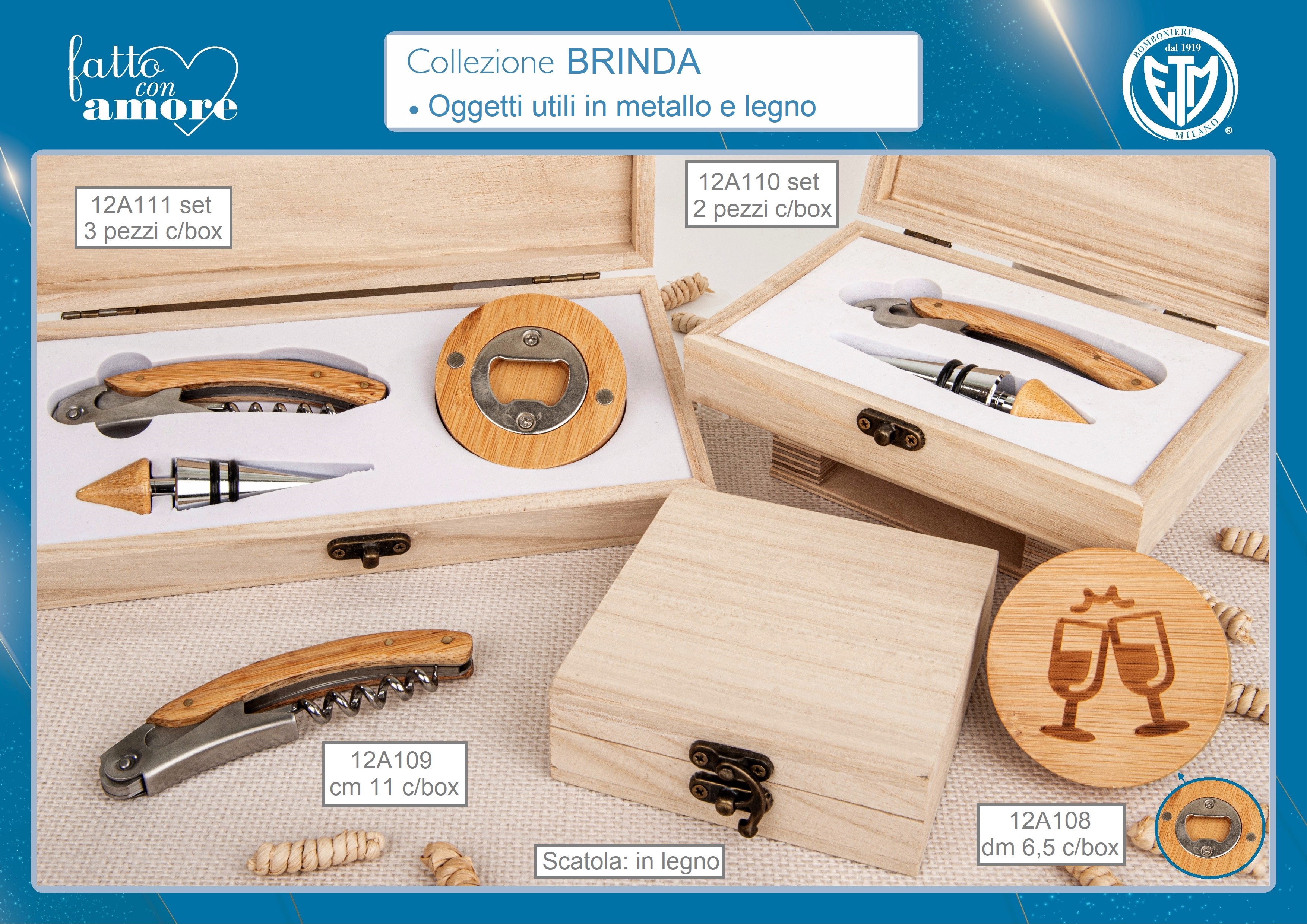 APRIBOTTIGLIA IN WOOD BOX IN LEGNO - BOMBONIERA UTILE